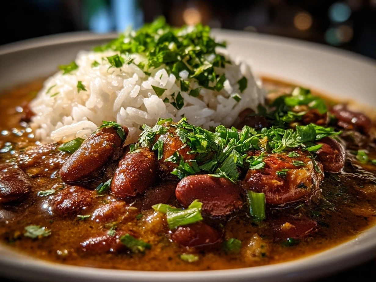 Finished one-pot red beans and rice in a pot