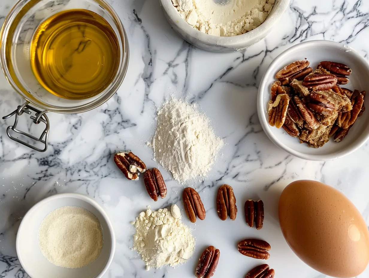 Fresh ingredients for making homemade pecan pie bars