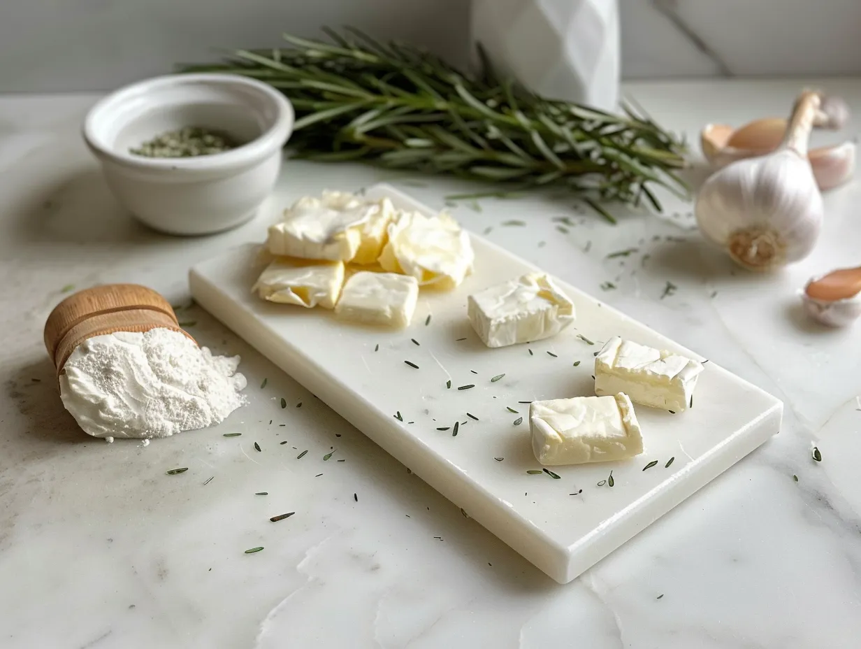 Ingredients for making puff pastry brie bites