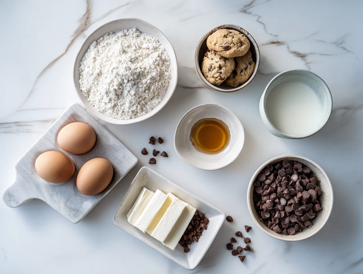Ingredients for making a chocolate chip cheesecake ball.