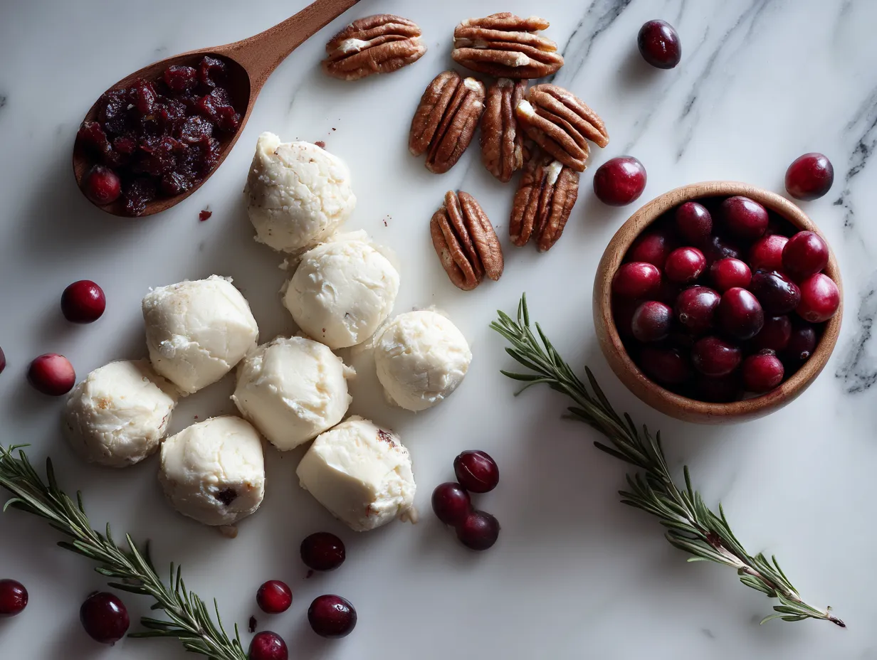 Ingredients for making Cranberry Brie Bites including puff pastry, brie cheese, cranberry sauce, eggs, pecans and honey
