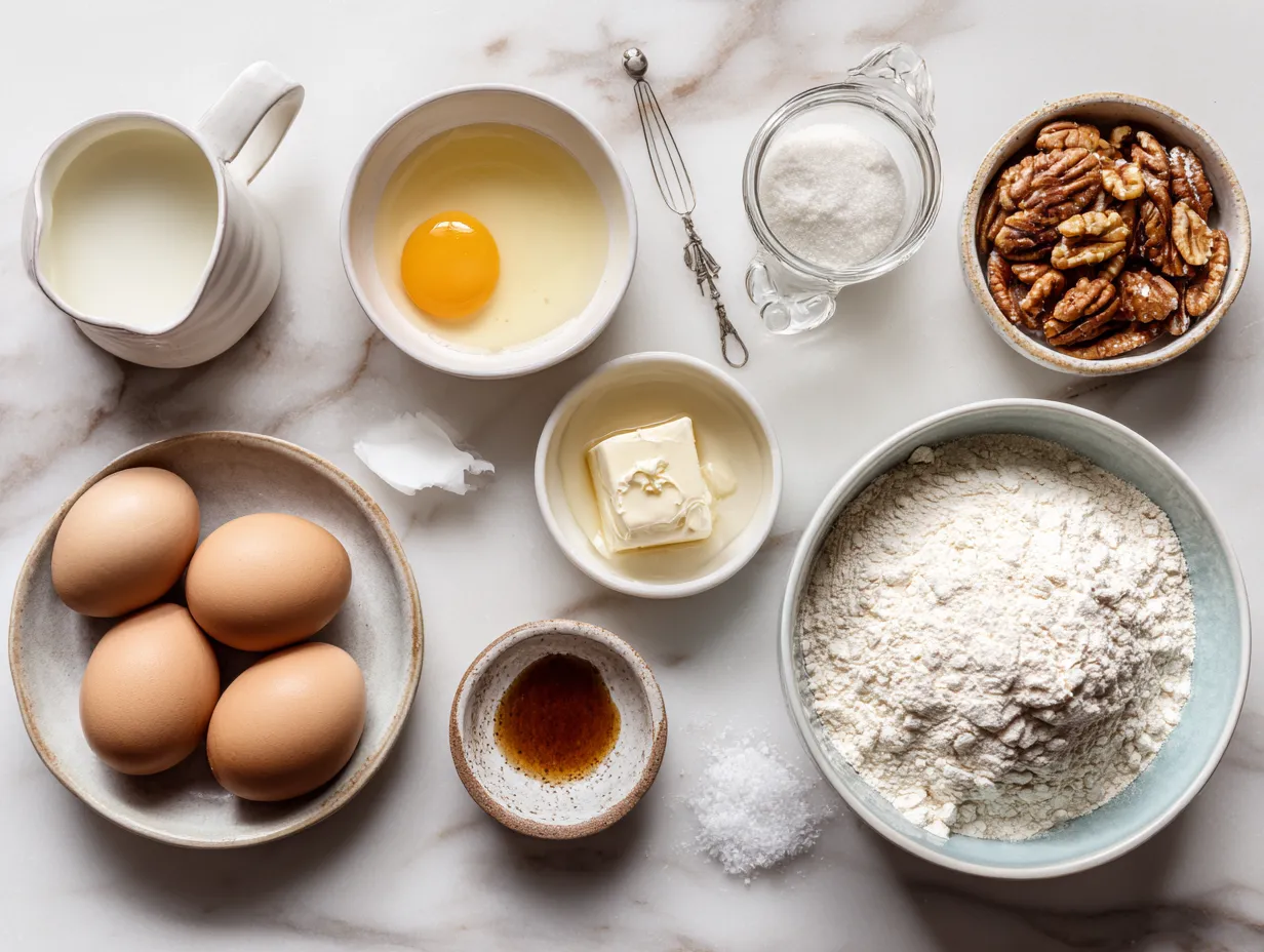 Ingredients needed to make Custard Pie with Praline Sauce