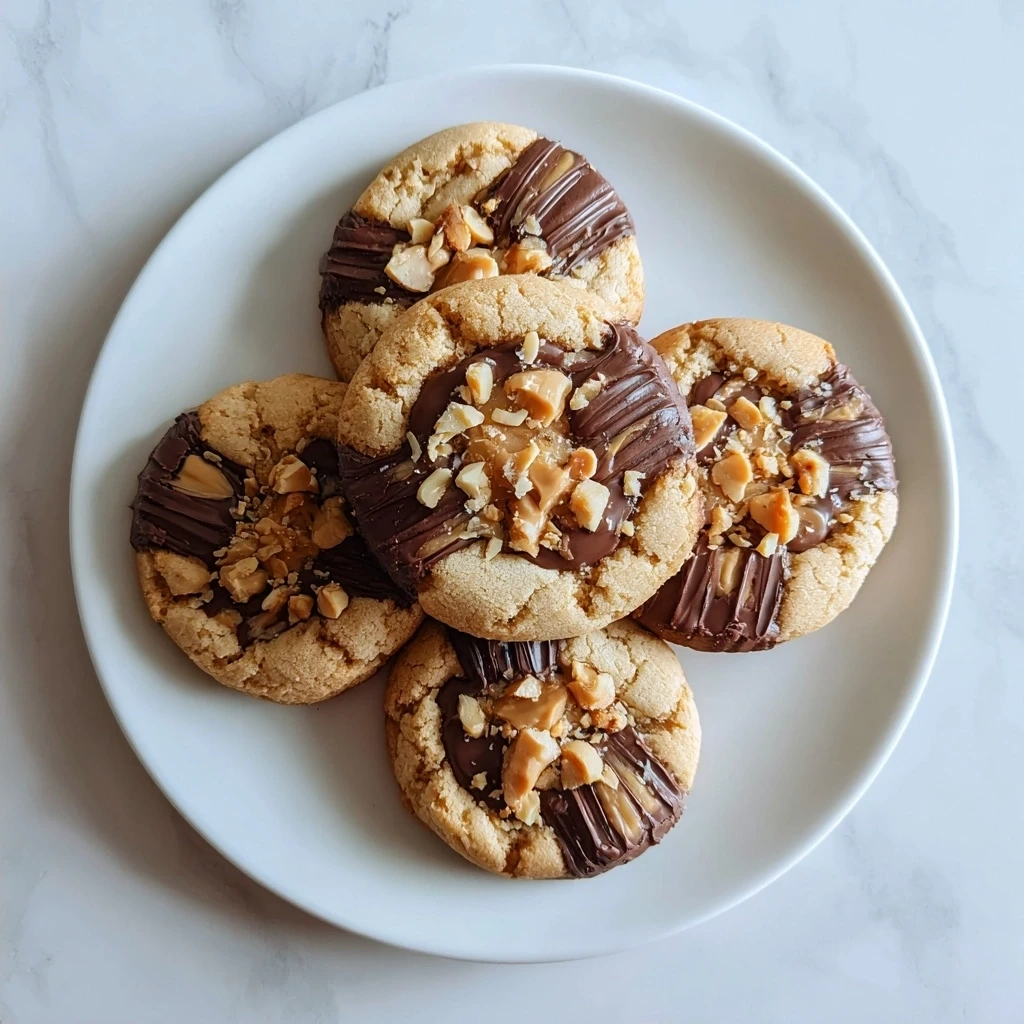 Finished Reeses peanut butter cup cookies on a cooling rack with visible chunks of Reeses cups.