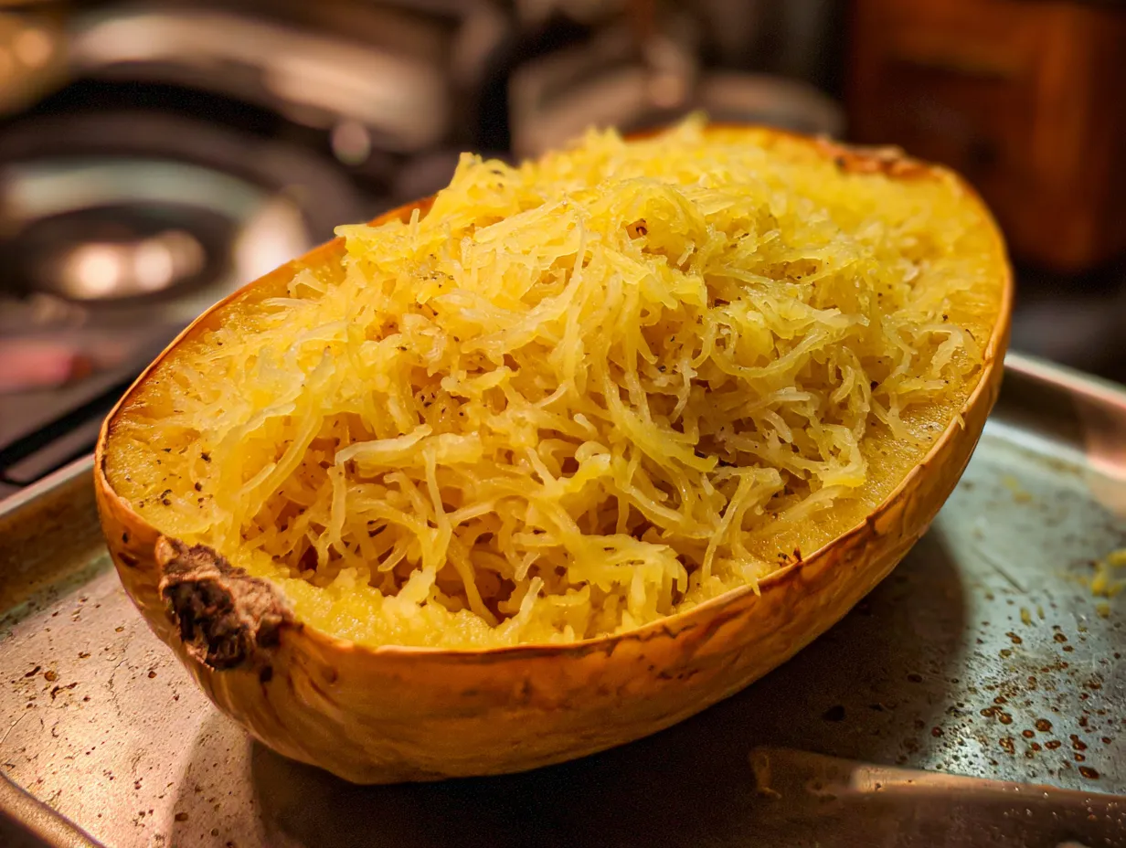 A deliciously plated homemade Spaghetti Squash Dinner, topped with marinara sauce, ground beef, and parmesan cheese