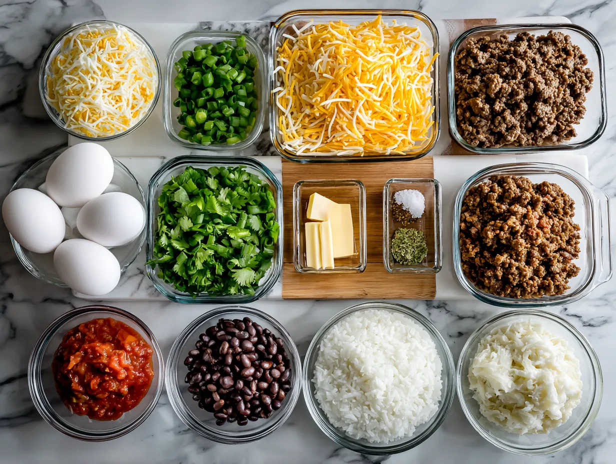 Ingredients for Taco Hashbrown Casserole