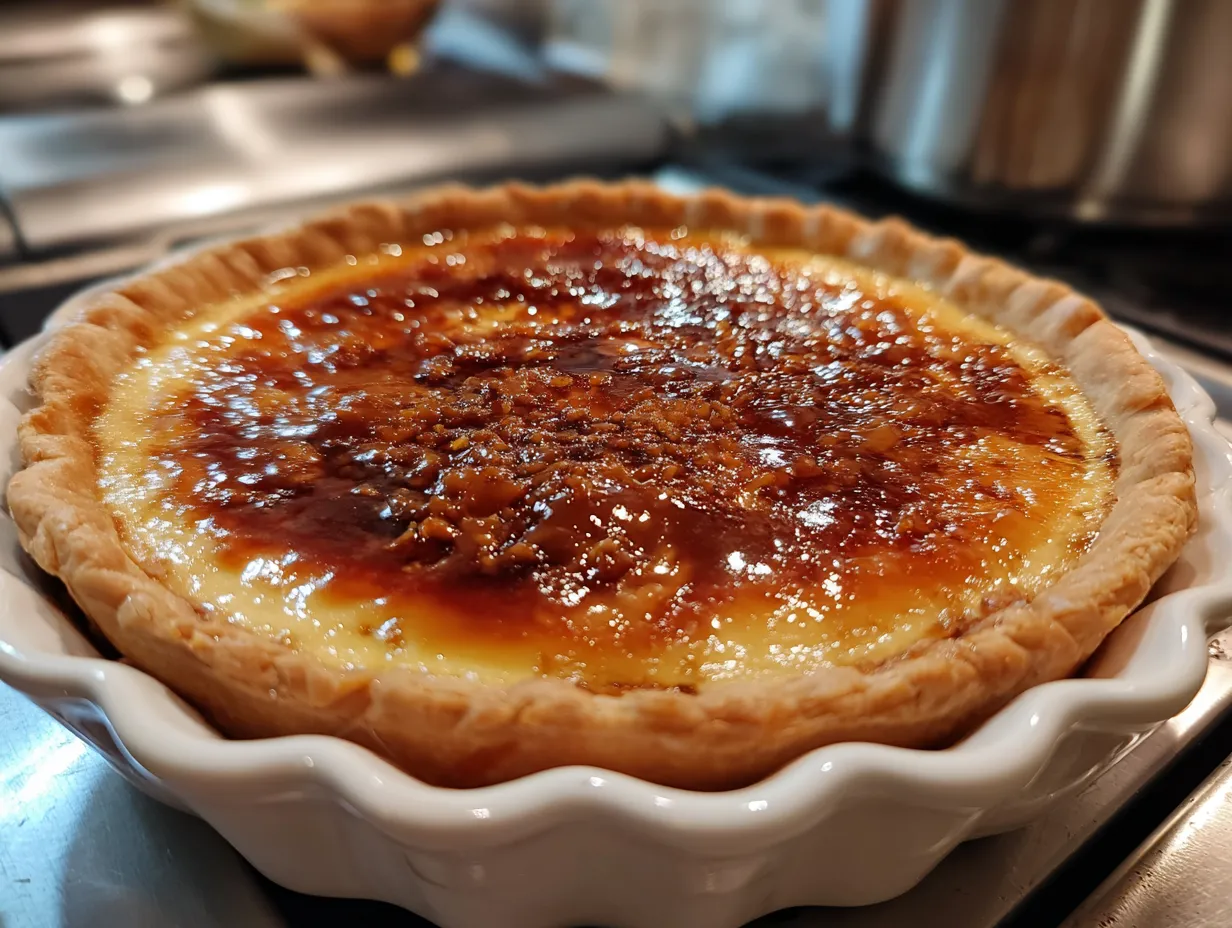 Finished Custard Pie with Praline Sauce