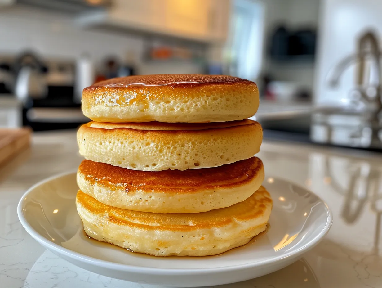 Top-Down Delight: Fluffy Japanese Soufflé Pancakes Stack