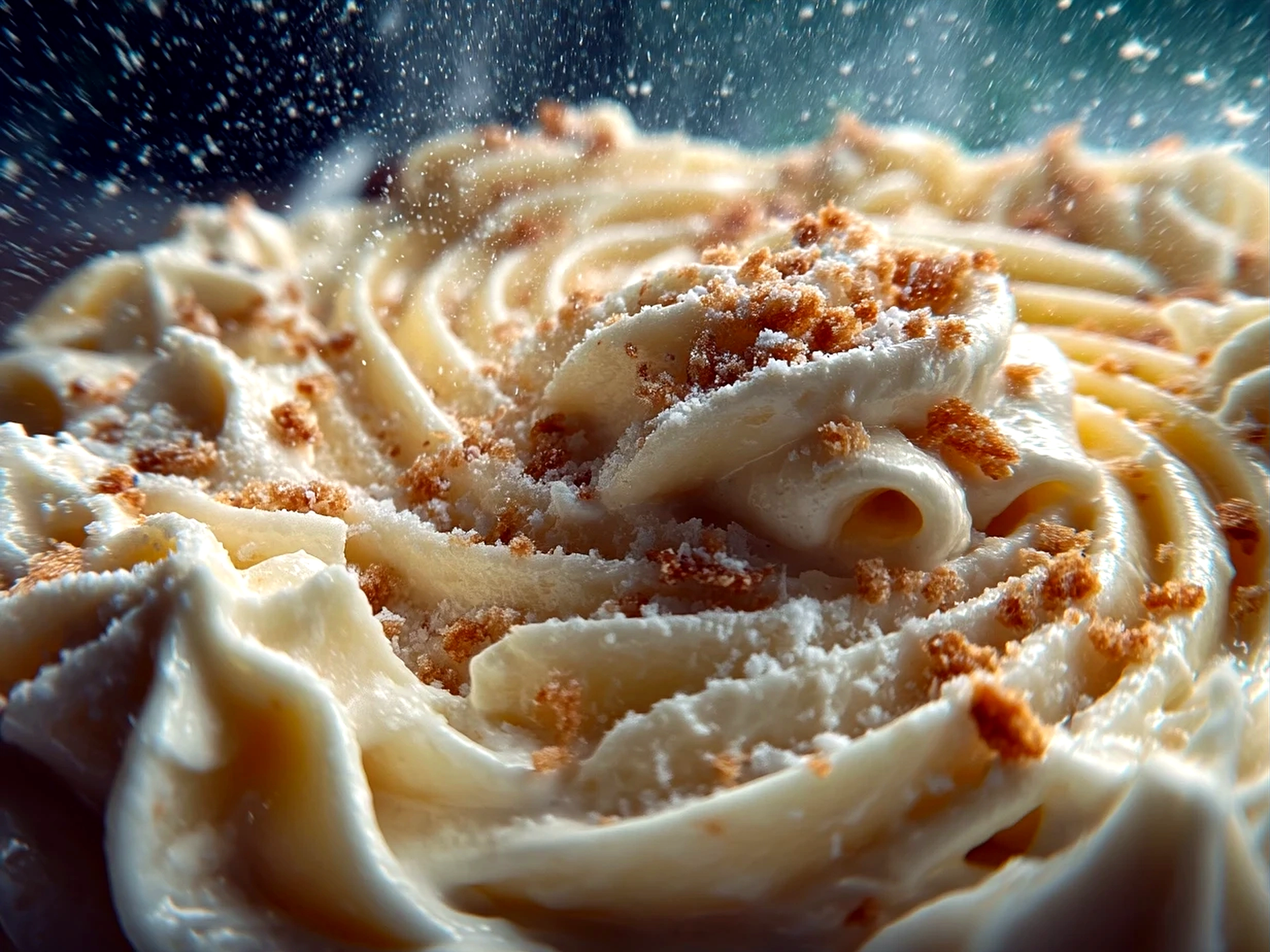 A plate of pasta generously coated with homemade Alfredo Sauce served with garnish