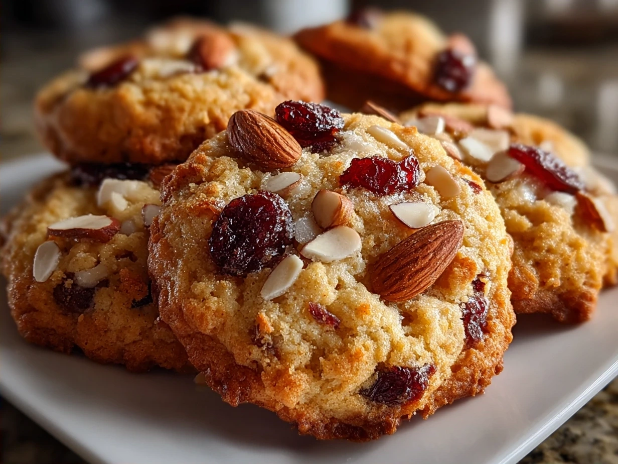 Finished Almond Cherry Cookies on a plate