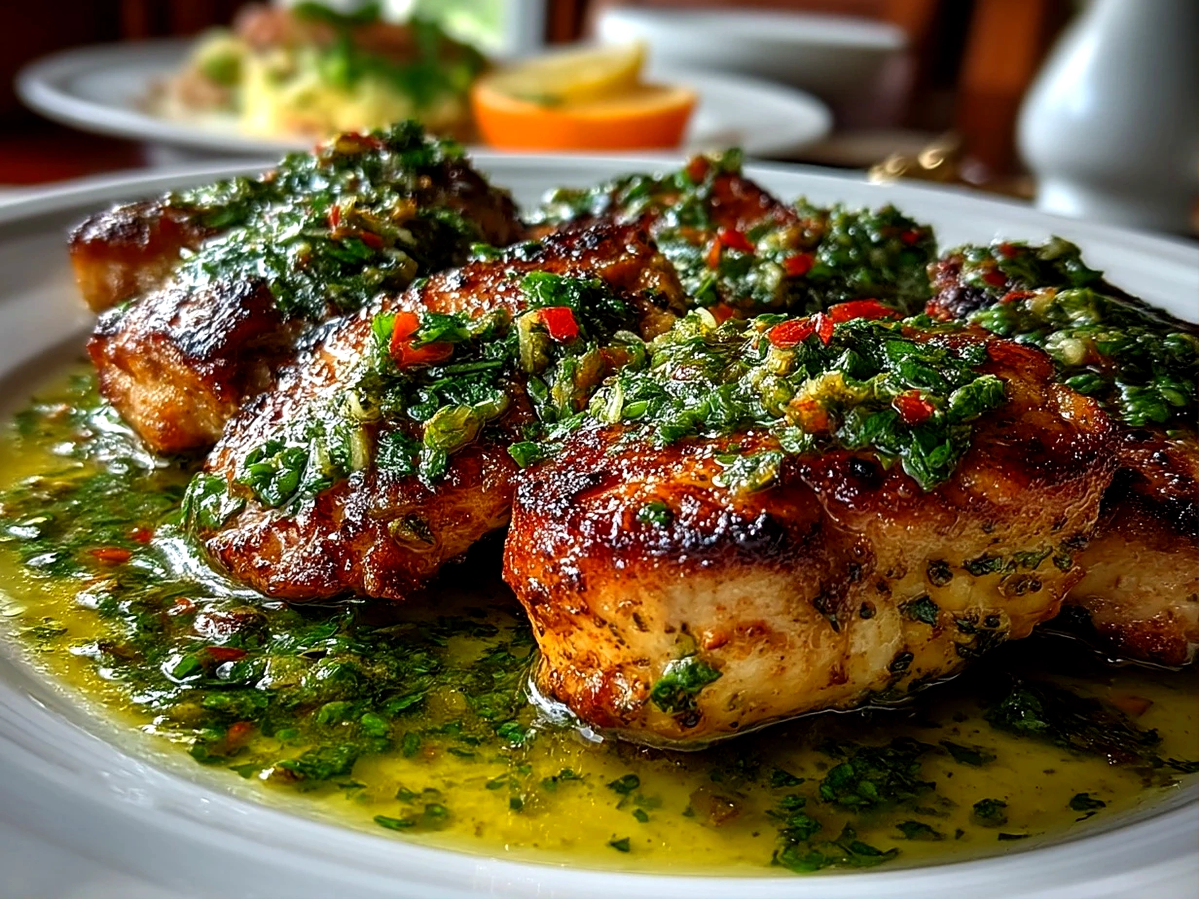 Close-up of finished comforting salsa verde chicken served warm