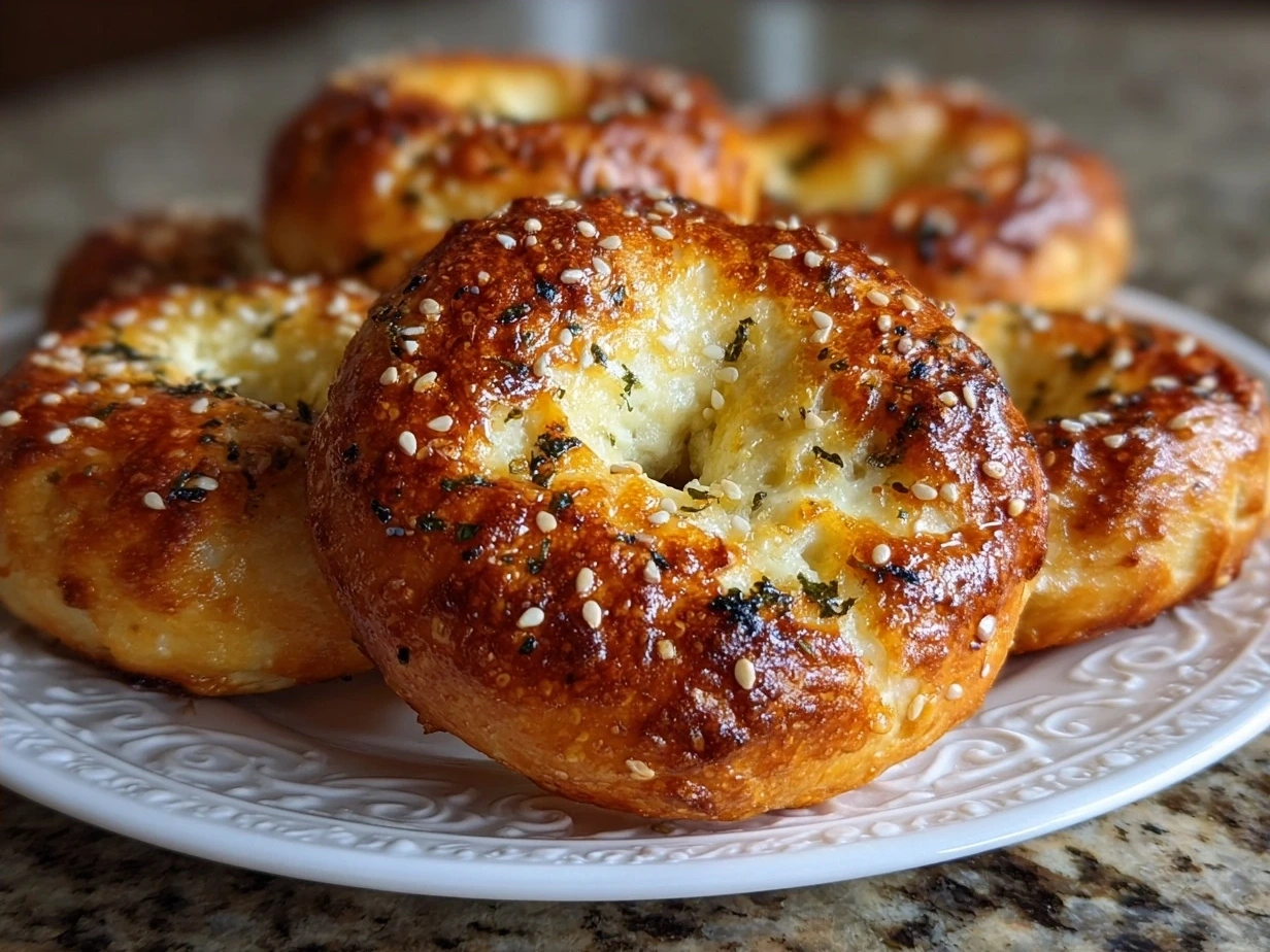 Homemade bagels served with cream cheese and fresh toppings on wooden board