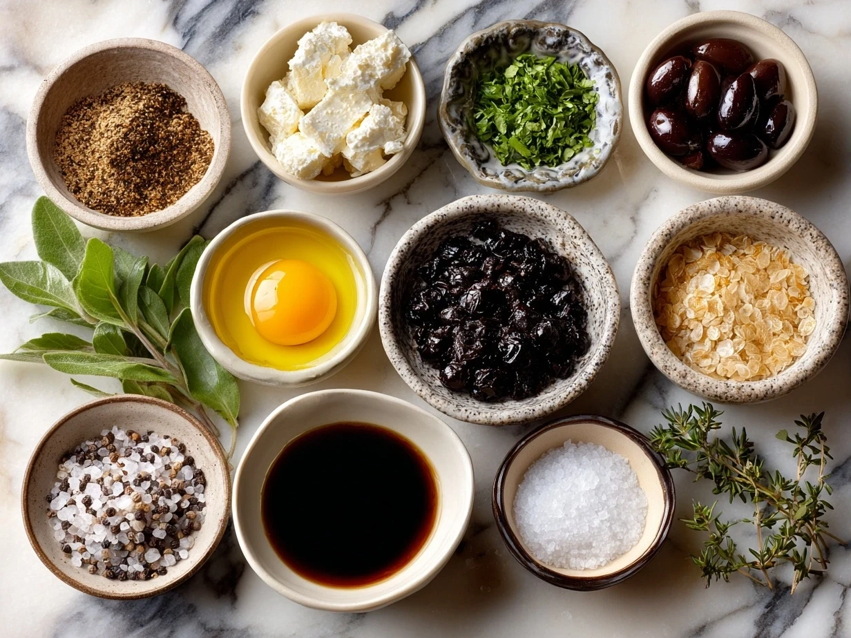 Ingredients for homemade balsamic vinaigrette with olive oil, garlic, and mustard