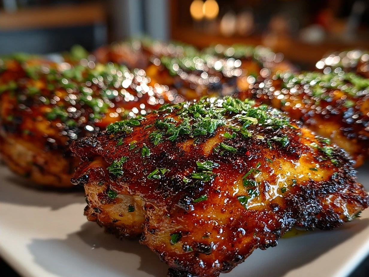 Perfectly cooked BBQ chicken with caramelized sauce on the grill