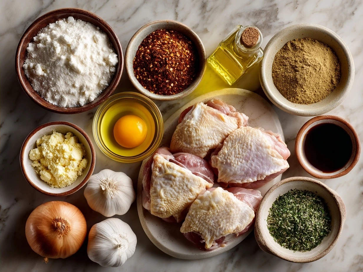 Ingredients for BBQ chicken recipe laid out on a kitchen counter