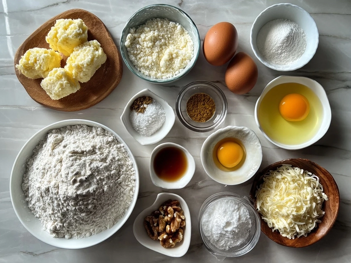 Ingredients for Bomboloni alla Crema laid out on a table
