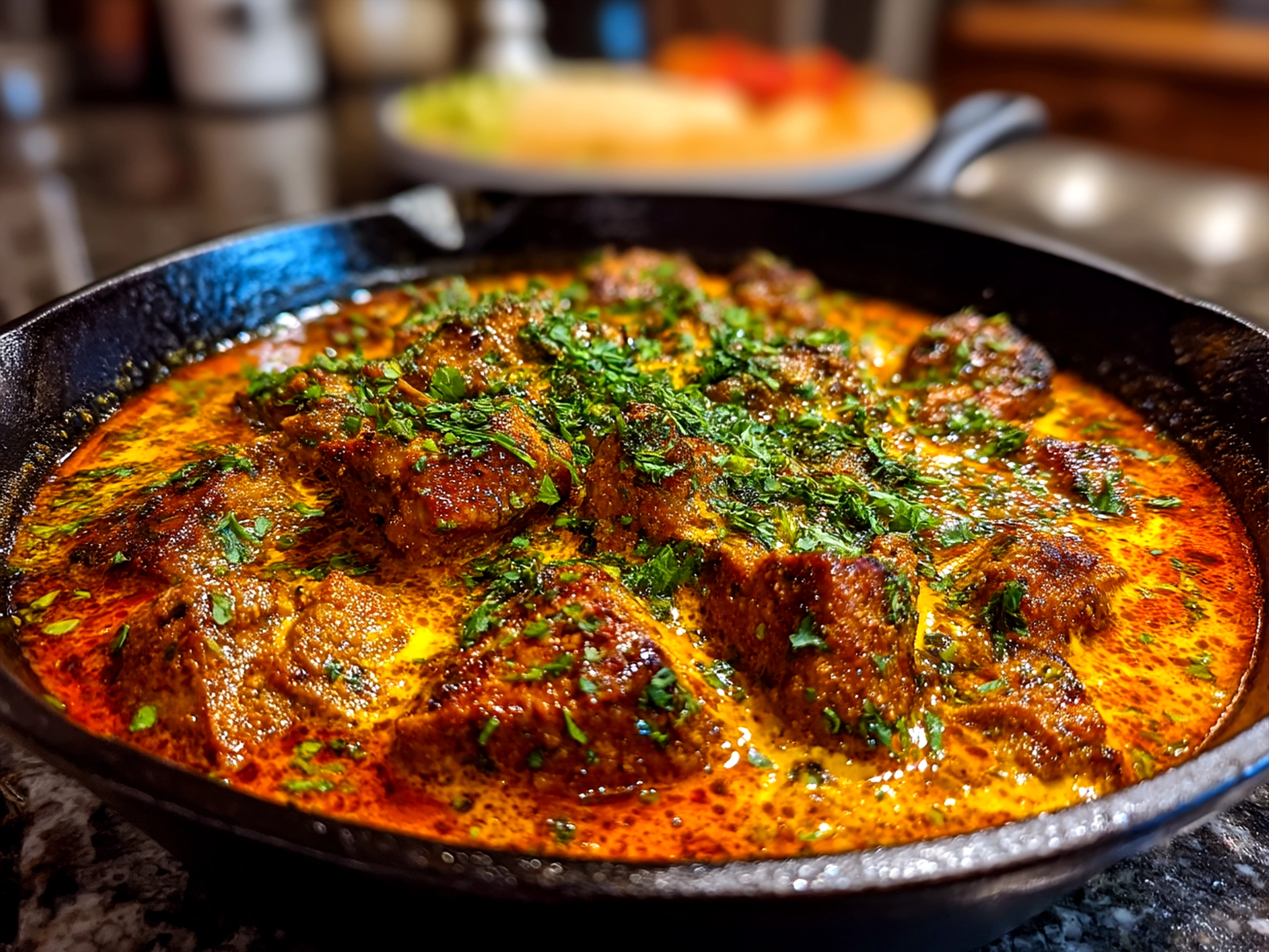Butter Chicken Skillet served with fluffy rice and garnished with fresh cilantro