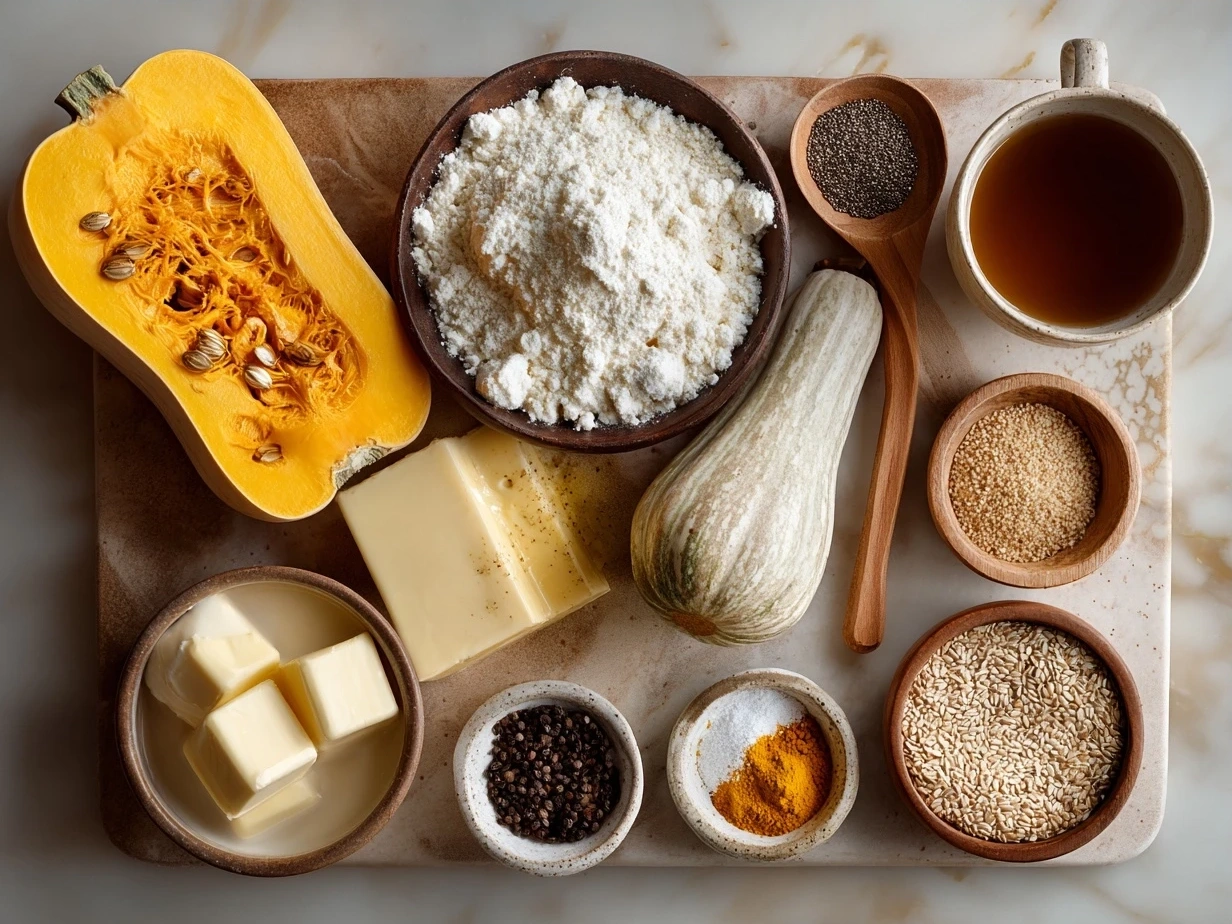 Ingredients for Butternut Squash Lasagna on a kitchen table