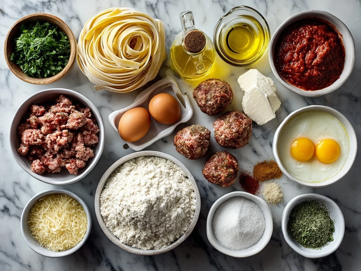 Ingredients for Cajun Sausage Pasta including smoked sausage, pasta, Cajun seasoning, vegetables and cream