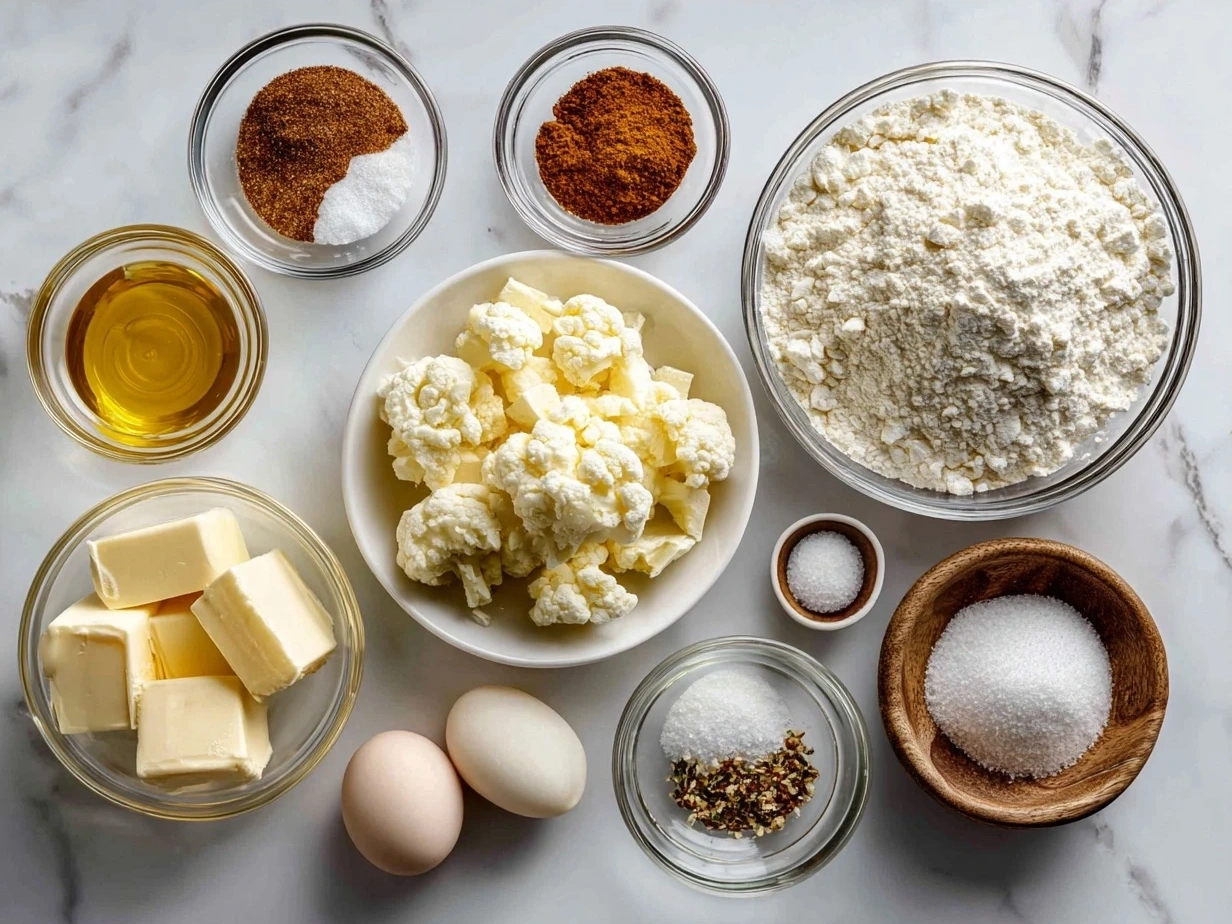 Ingredients for Cajun Scalloped Potatoes including russet potatoes, butter, garlic, cream, cheddar and Monterey Jack cheese, Cajun seasoning, onion, and parsley
