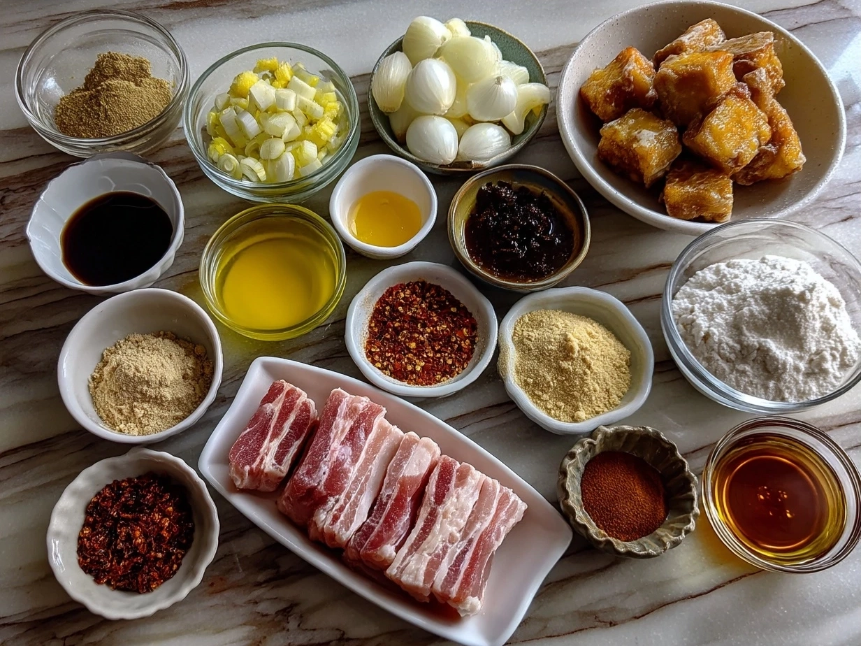 Ingredients for making Char Siu Chicken laid out on a table
