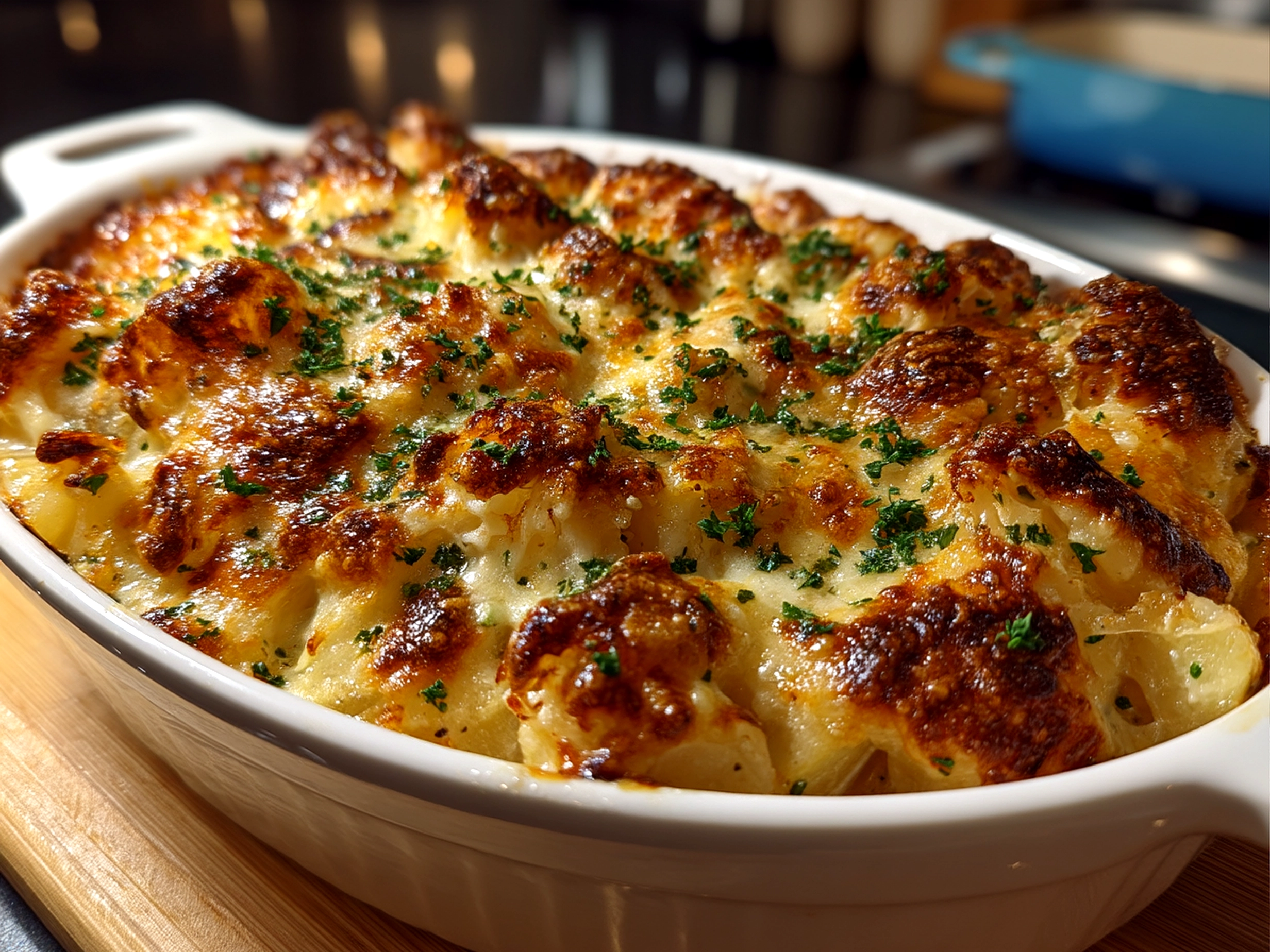 A serving of homemade Cheesy Funeral Potatoes with a crispy golden topping