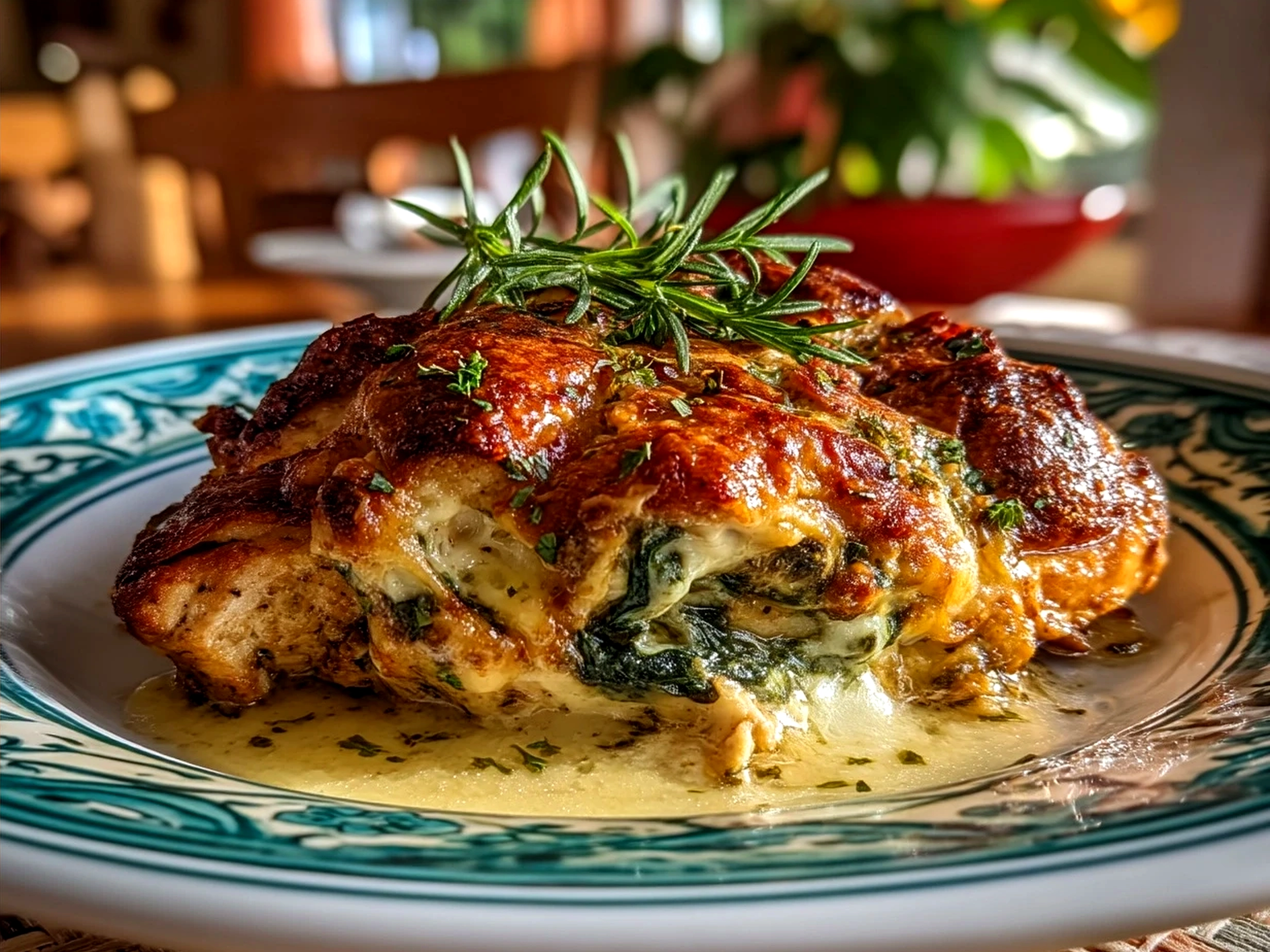 Finished Chicken and Spinach Casserole served on a plate