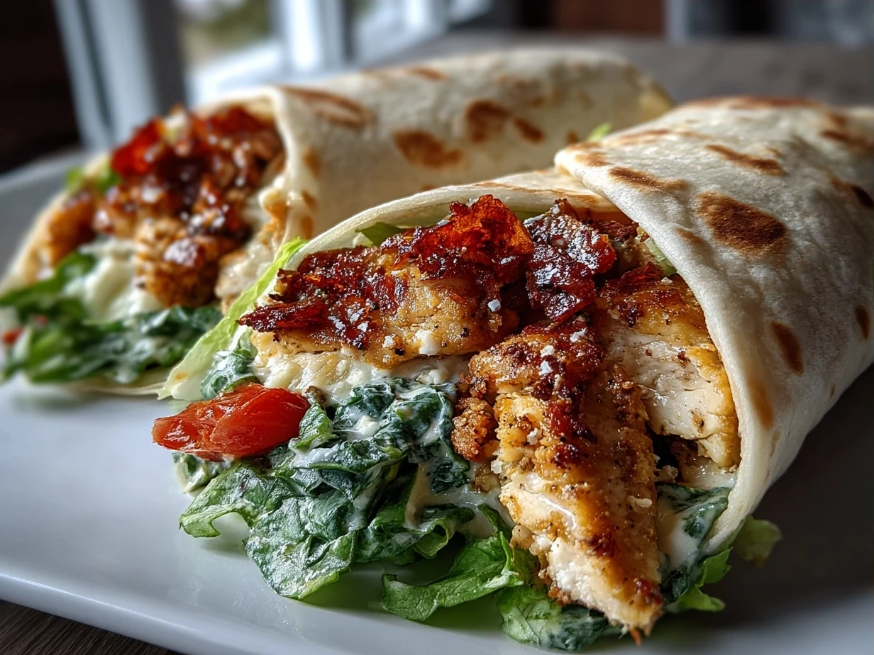 Final Chicken Caesar Wrap on a plate ready to eat