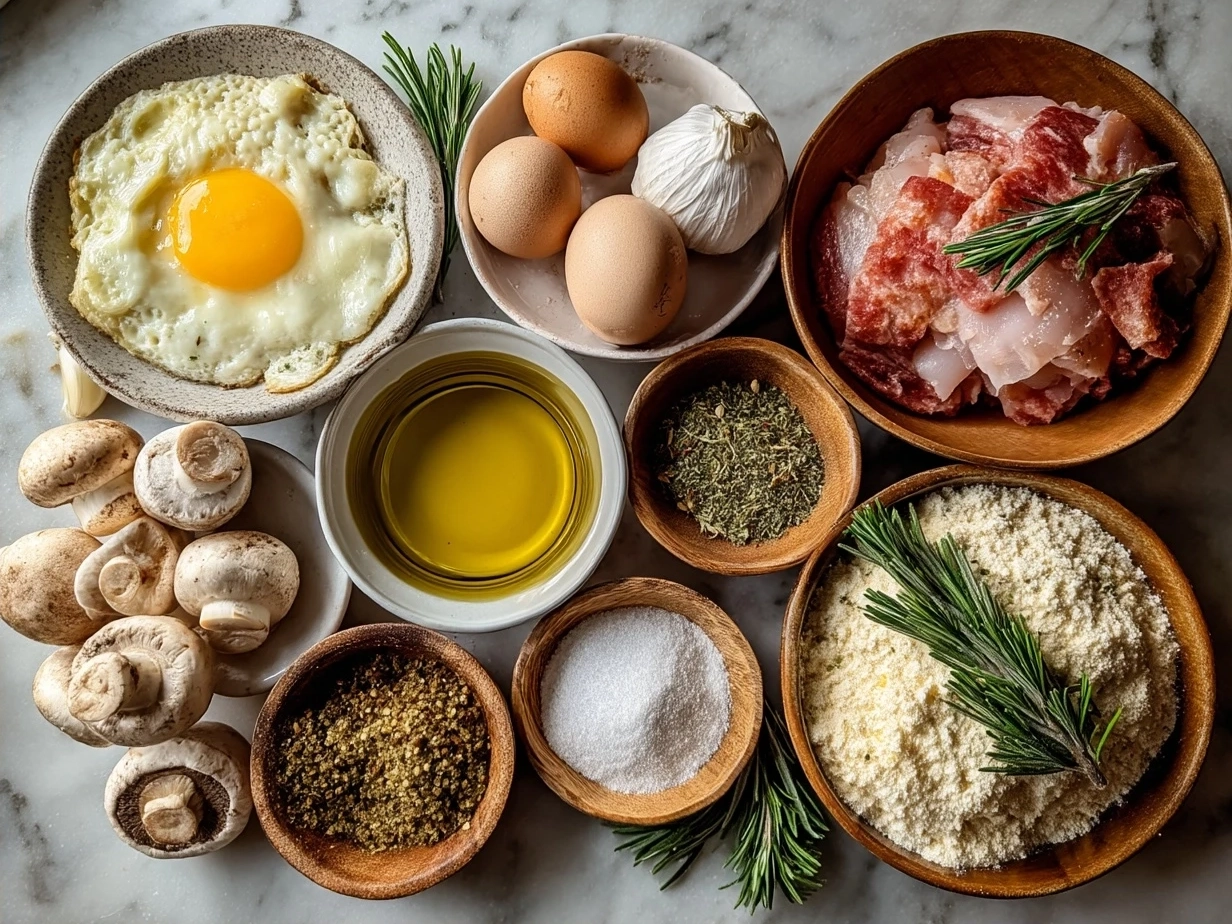 Ingredients for Chicken Cordon Bleu Casserole including ham, Swiss cheese, cream of mushroom soup, breadcrumbs and chicken