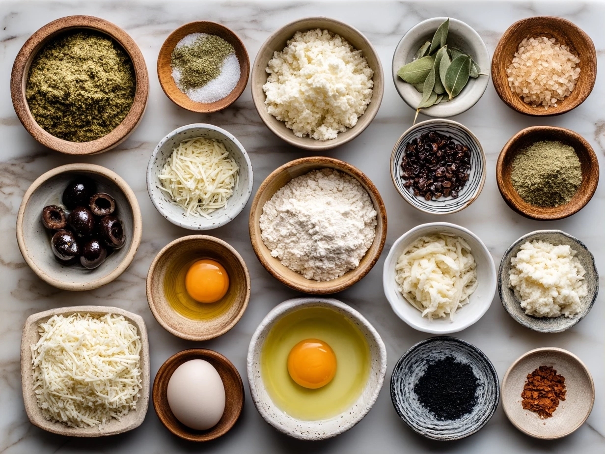Ingredients laid out for Chile Relleno Casserole including poblano peppers, cheese, eggs, and seasonings