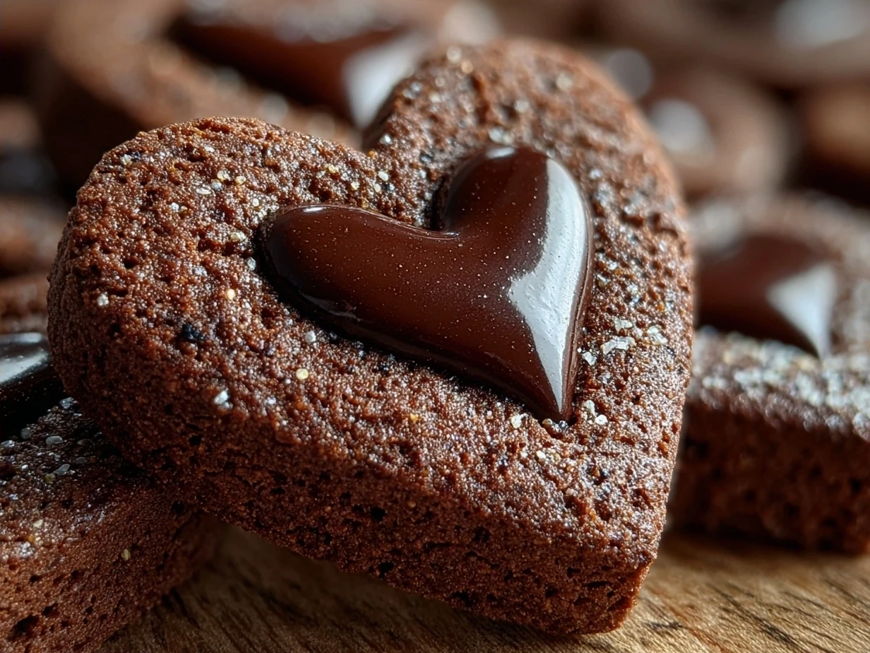 Finished Chocolate Cut-Out Heart Cookies beautifully arranged on a plate