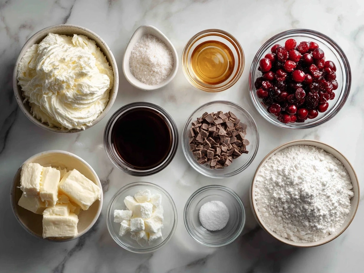 Ingredients for Christmas Cool Whip Candy including cream cheese, cool whip, sweetened condensed milk, peppermint extract, vanilla, peppermint candies and food coloring