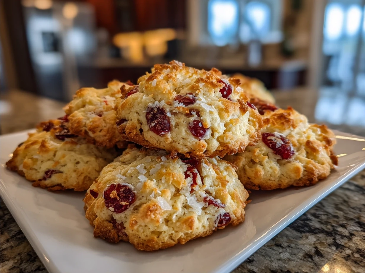 A fresh batch of Christmas Cranberry Orange Cookies arranged on a festive plate