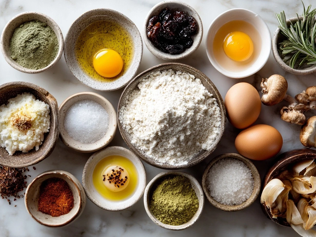 Ingredients for Christmas Morning Quiche including pie crust, eggs, cheese, ham, and onion