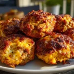 Close-up of a Stack of Cheesy Rotel Sausage Balls