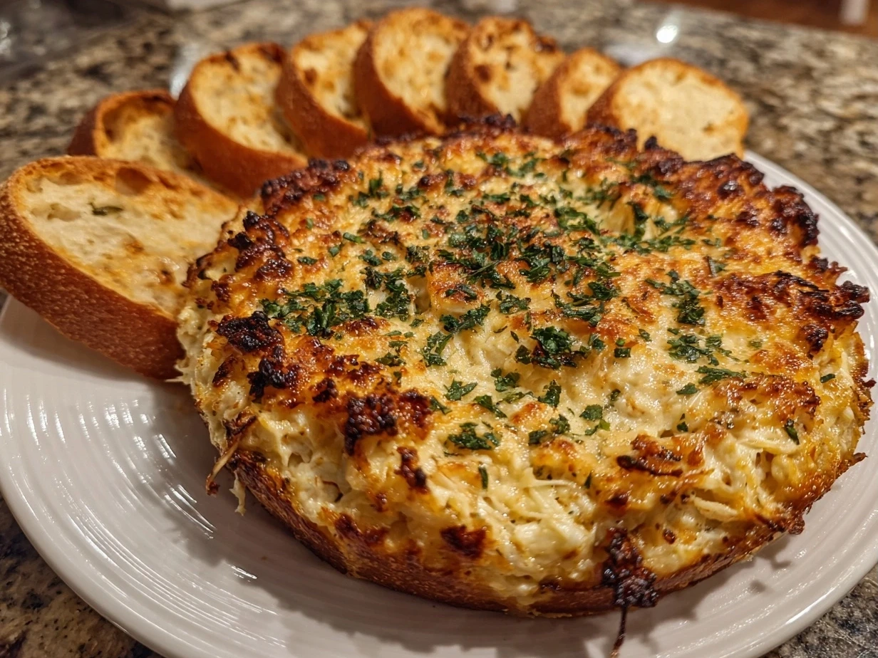 Close-up of homemade crab dip on a plate