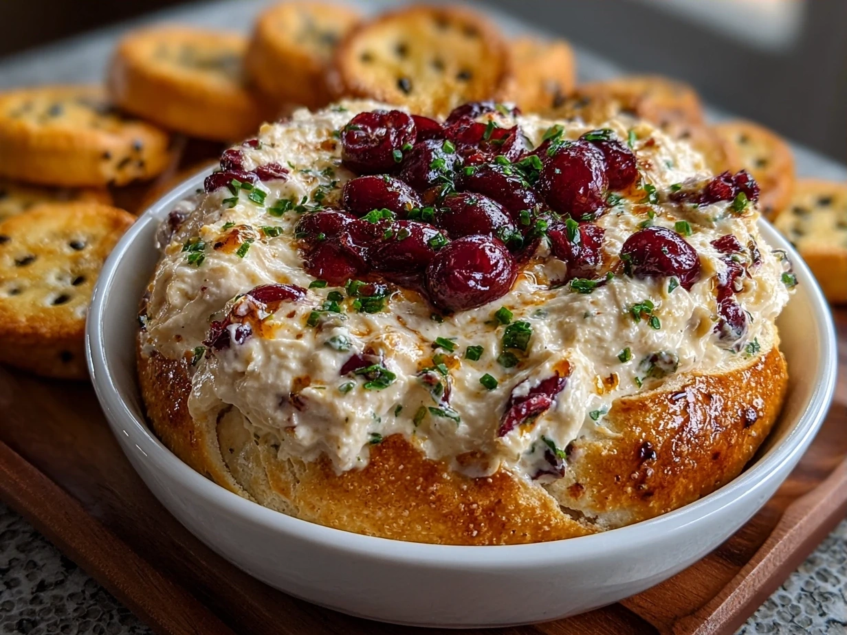 Final serving of Cranberry Jalapeño Dip in a festive bowl with colorful dippers