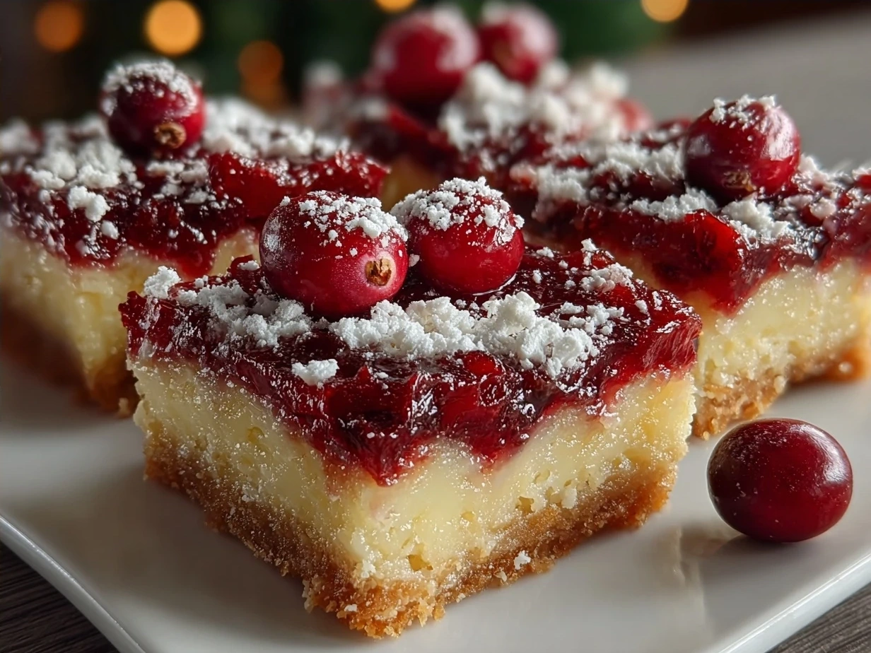 Freshly baked cranberry lemon bars cooled and ready to serve