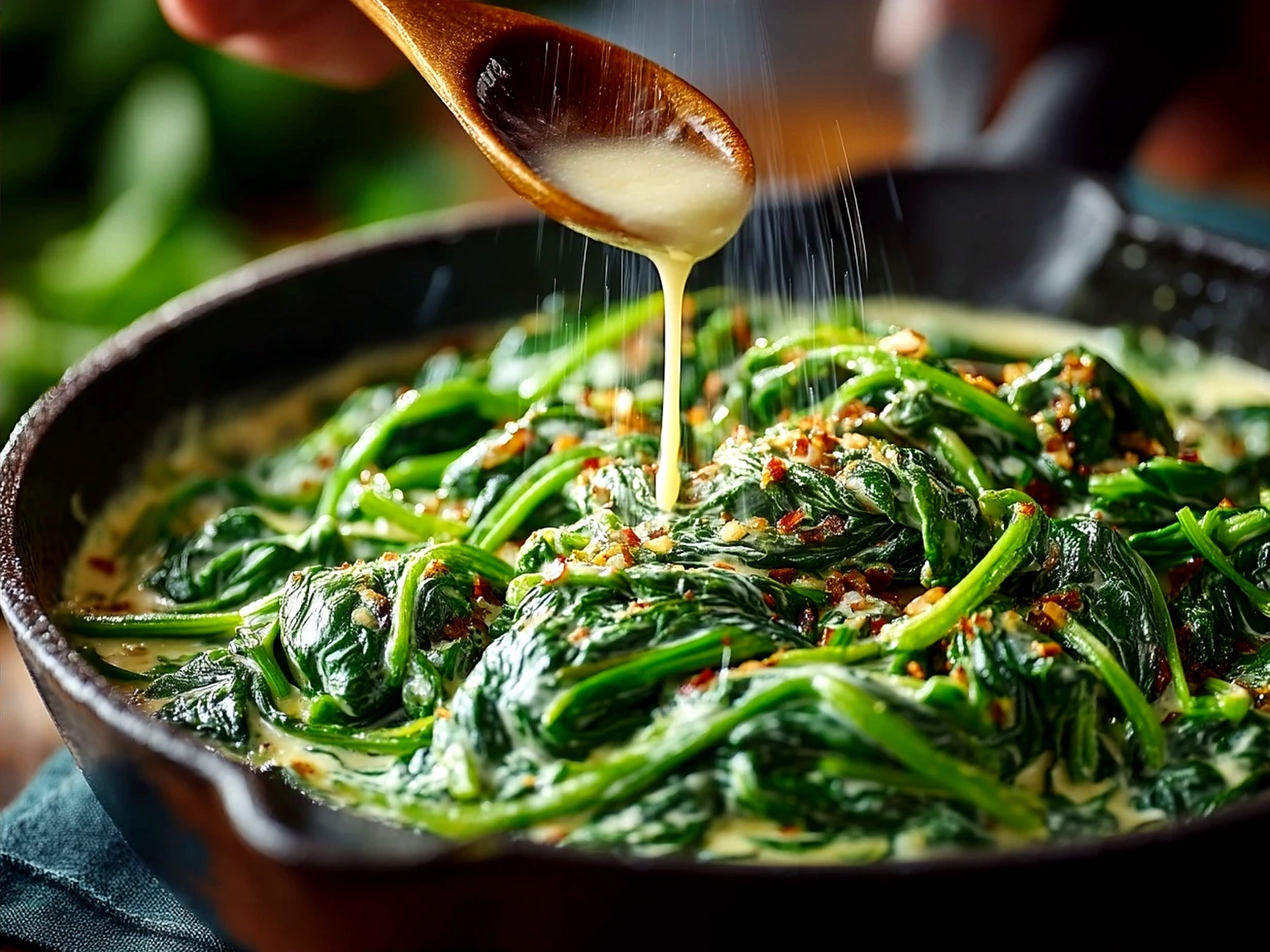 Creamed spinach served as a rich spinach side dish on a plate