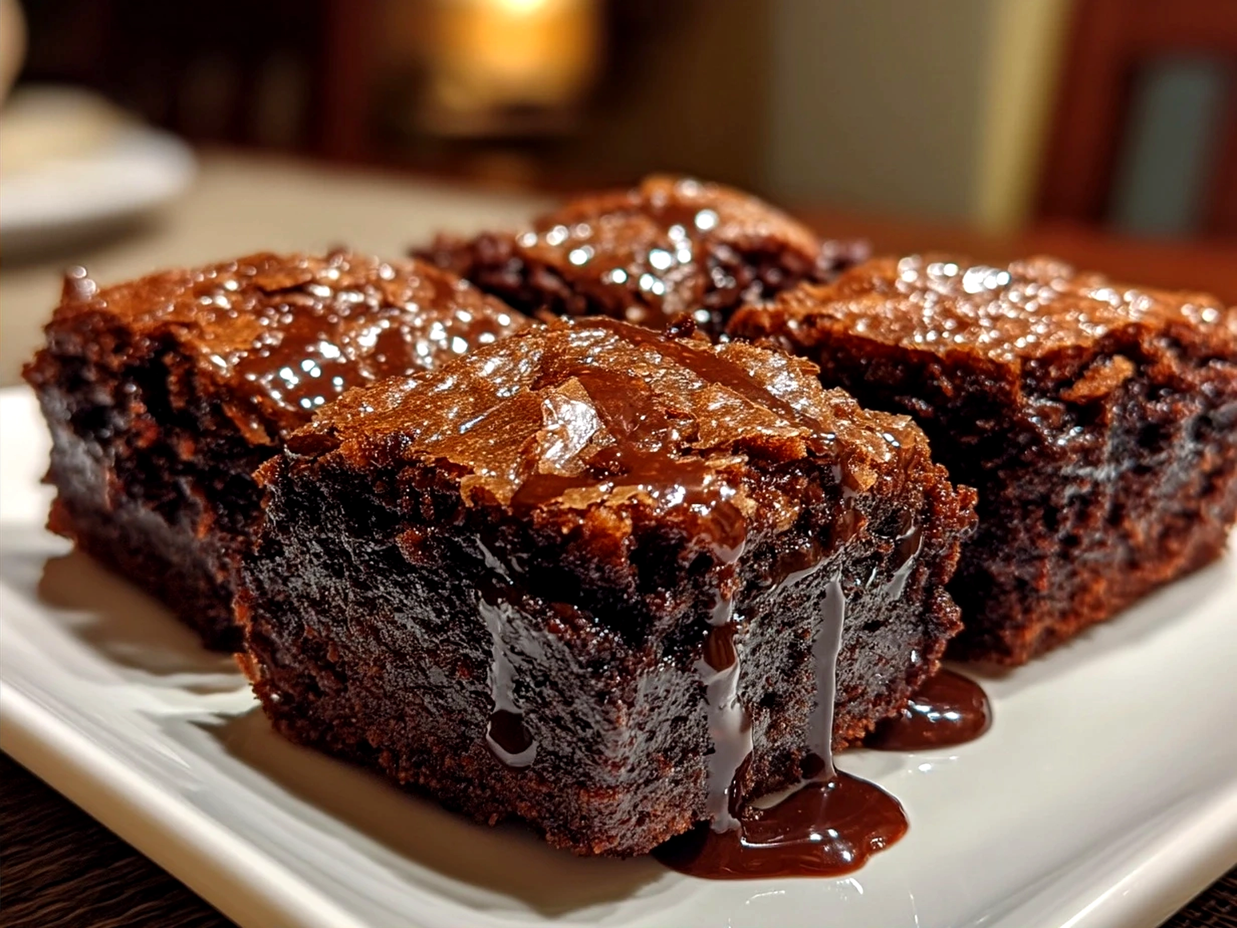 A plate of moist Date Brownies served with a scoop of vanilla ice cream