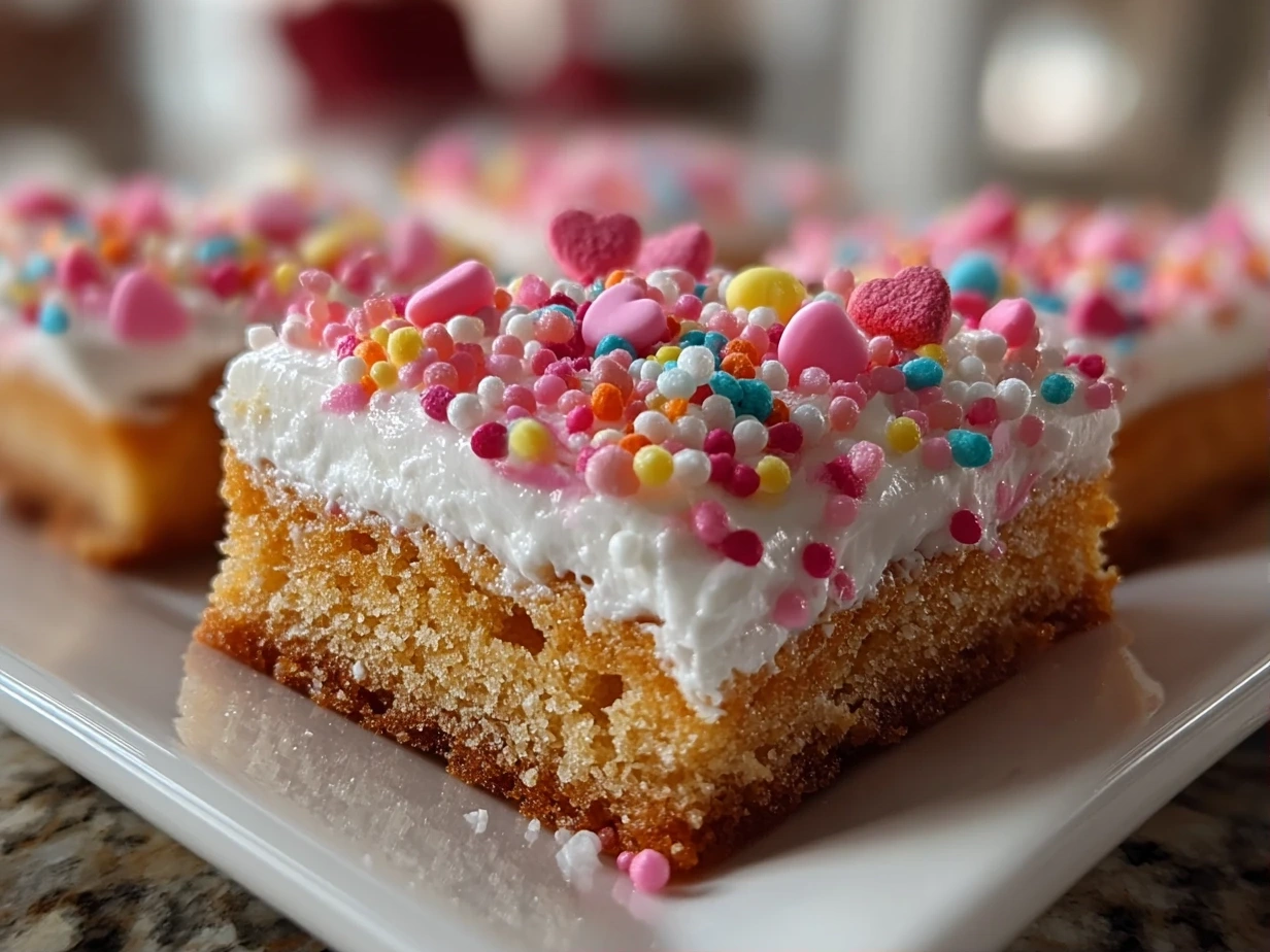 Close-up of finished Copycat Little Debbie Valentine Cakes with cherry topping
