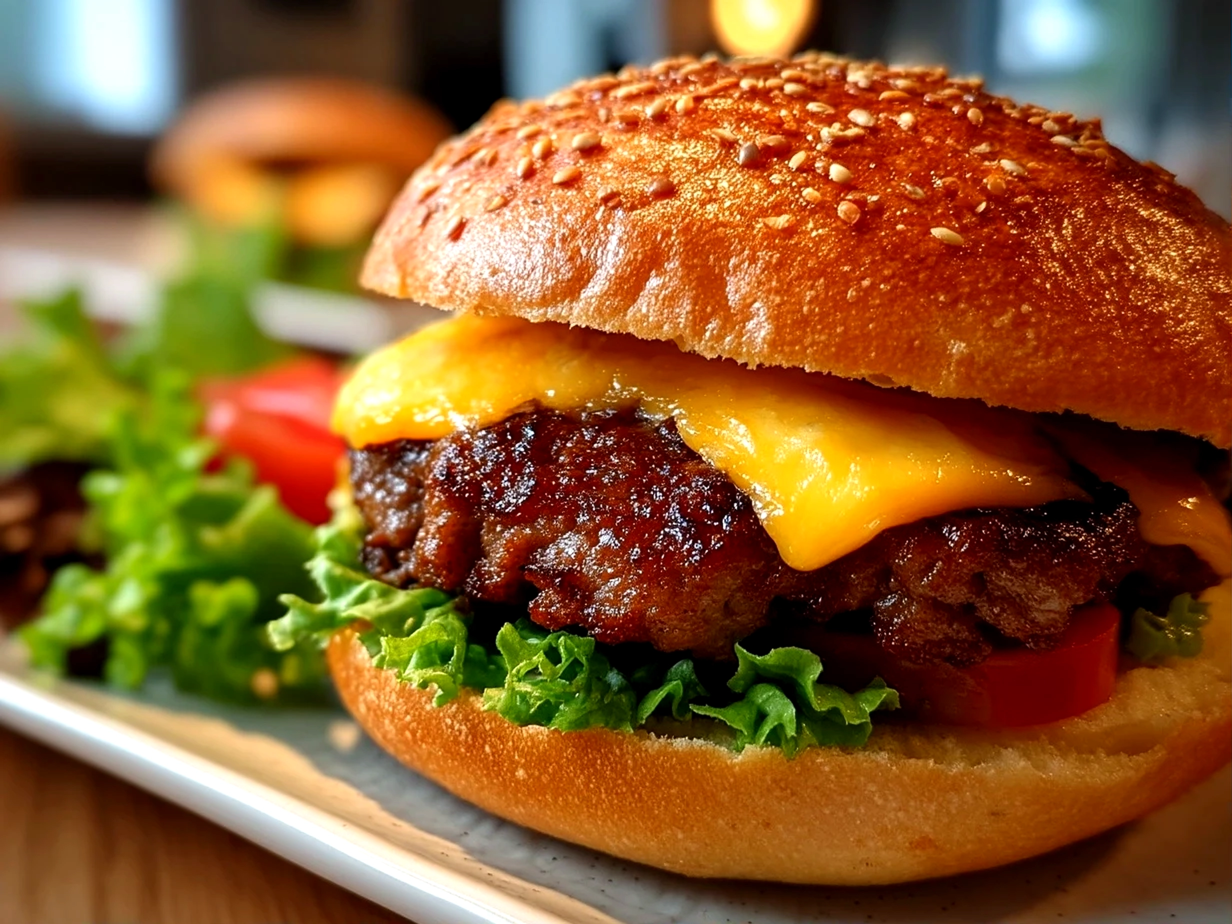 Close up of finished comforting cheeseburger baked served fresh and vibrant.