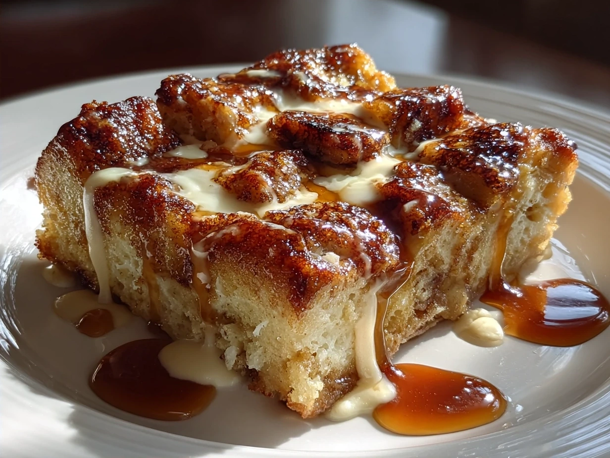 Finished French Toast Casserole in a baking dish, golden and inviting