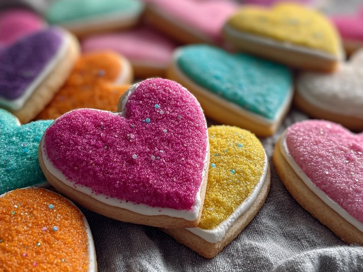 Decorated Frosted Heart Sugar Cookies on a plate ready to serve