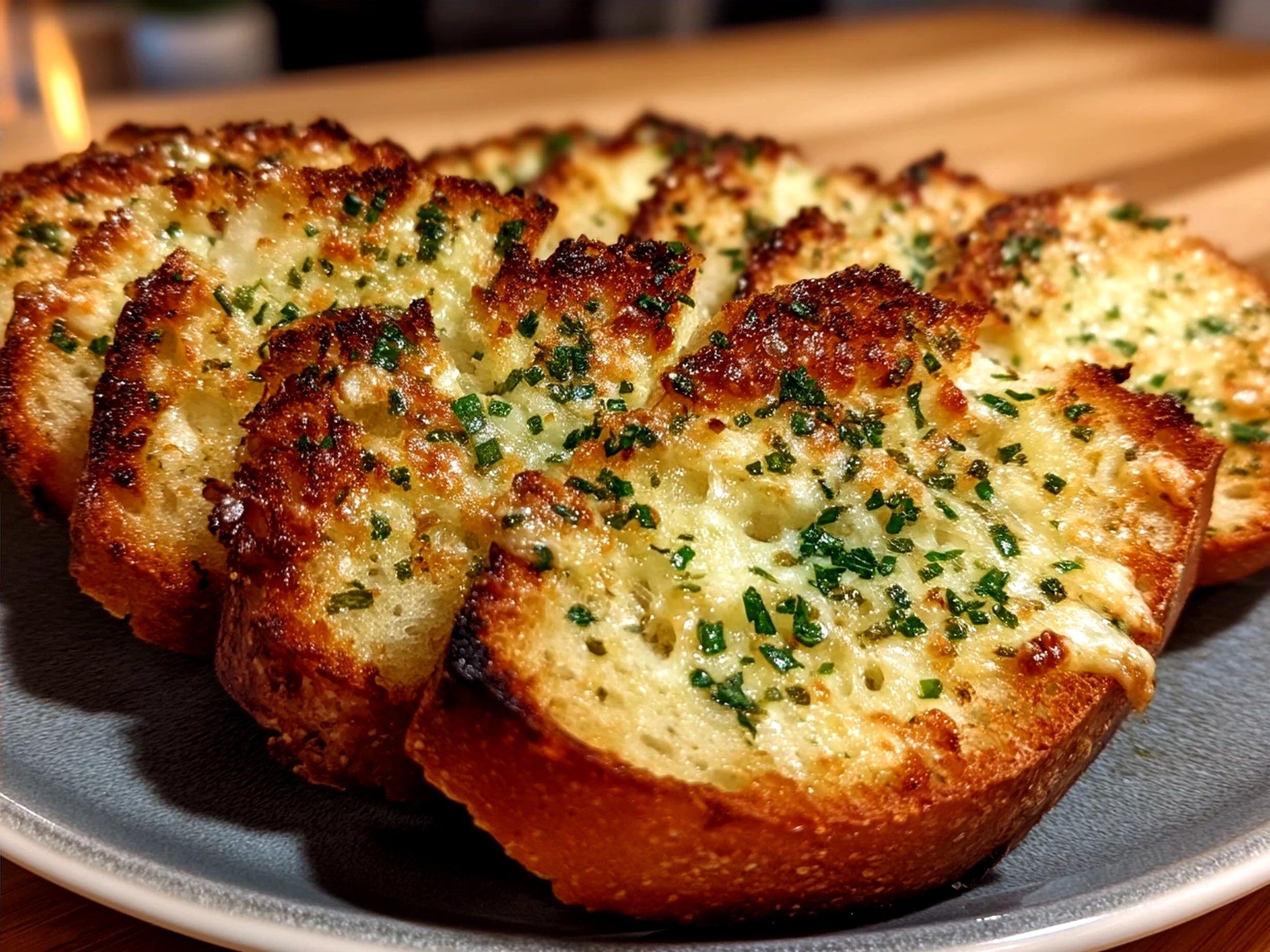 Freshly baked garlic bread served with herbs
