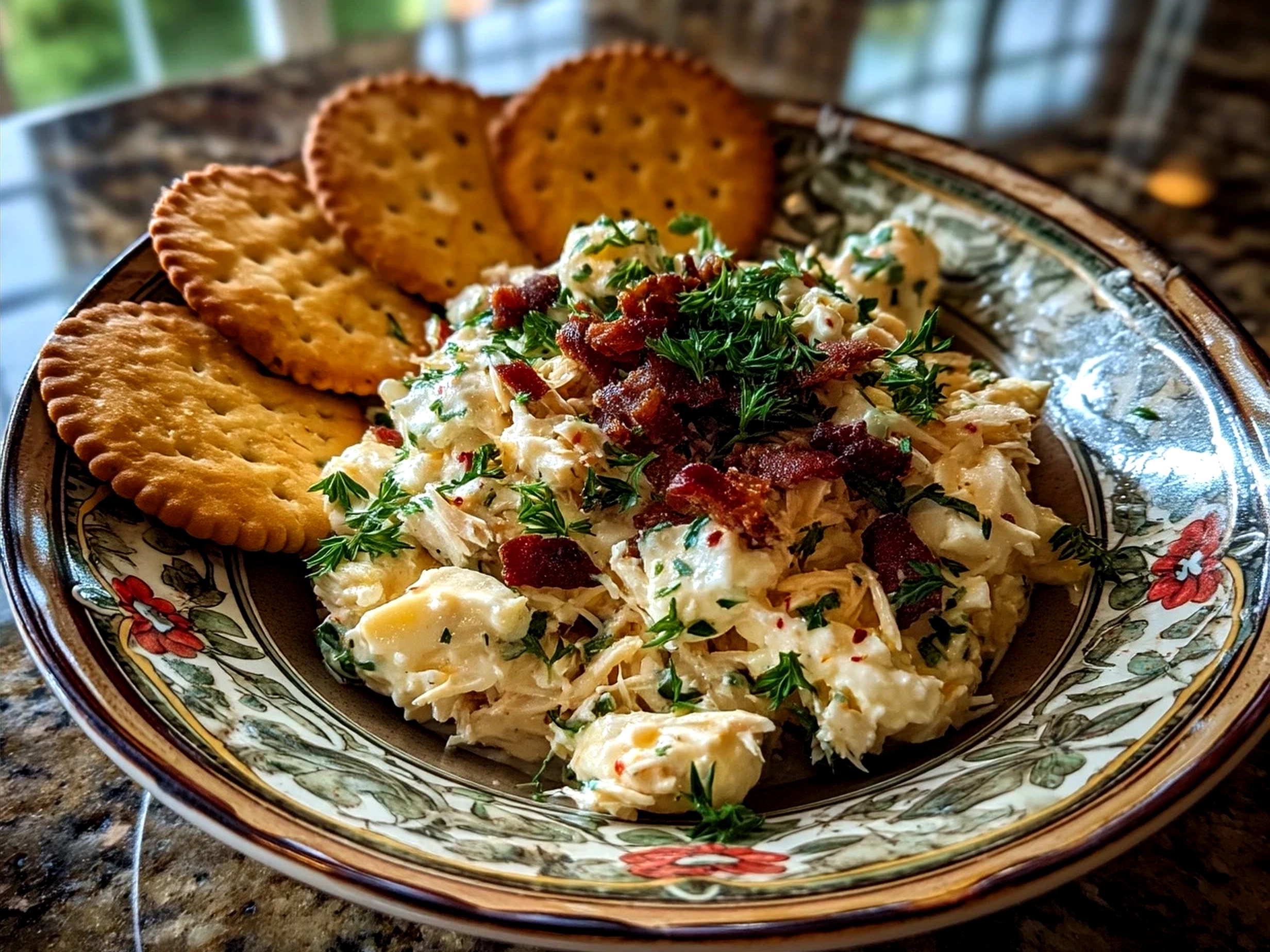 A bowl of Georgia cracker salad served chilled with extra cheddar cheese on top