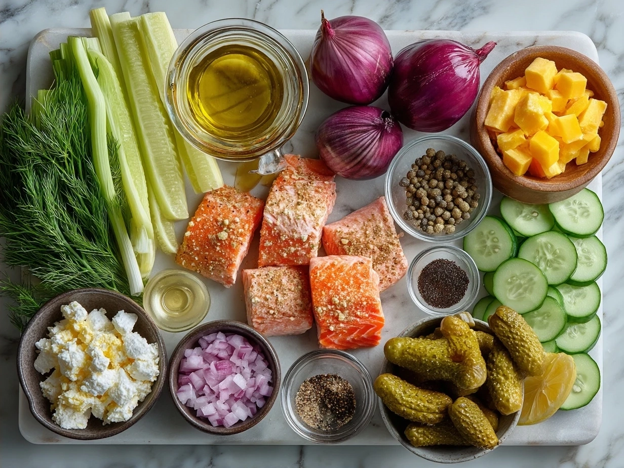 Ingredients for Georgia cracker salad including mayonnaise, cheddar cheese, crushed saltine crackers, celery, green onions, bacon, and seasonings