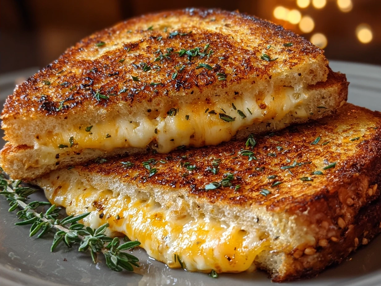 Plated grilled cheese sandwich served with tomato soup for dipping