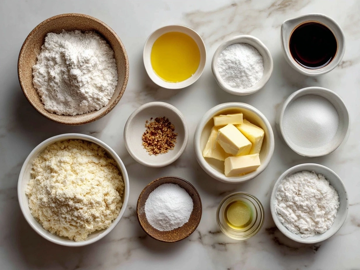 Ingredients for Grinch Crinkle Cookies laid out on a kitchen counter
