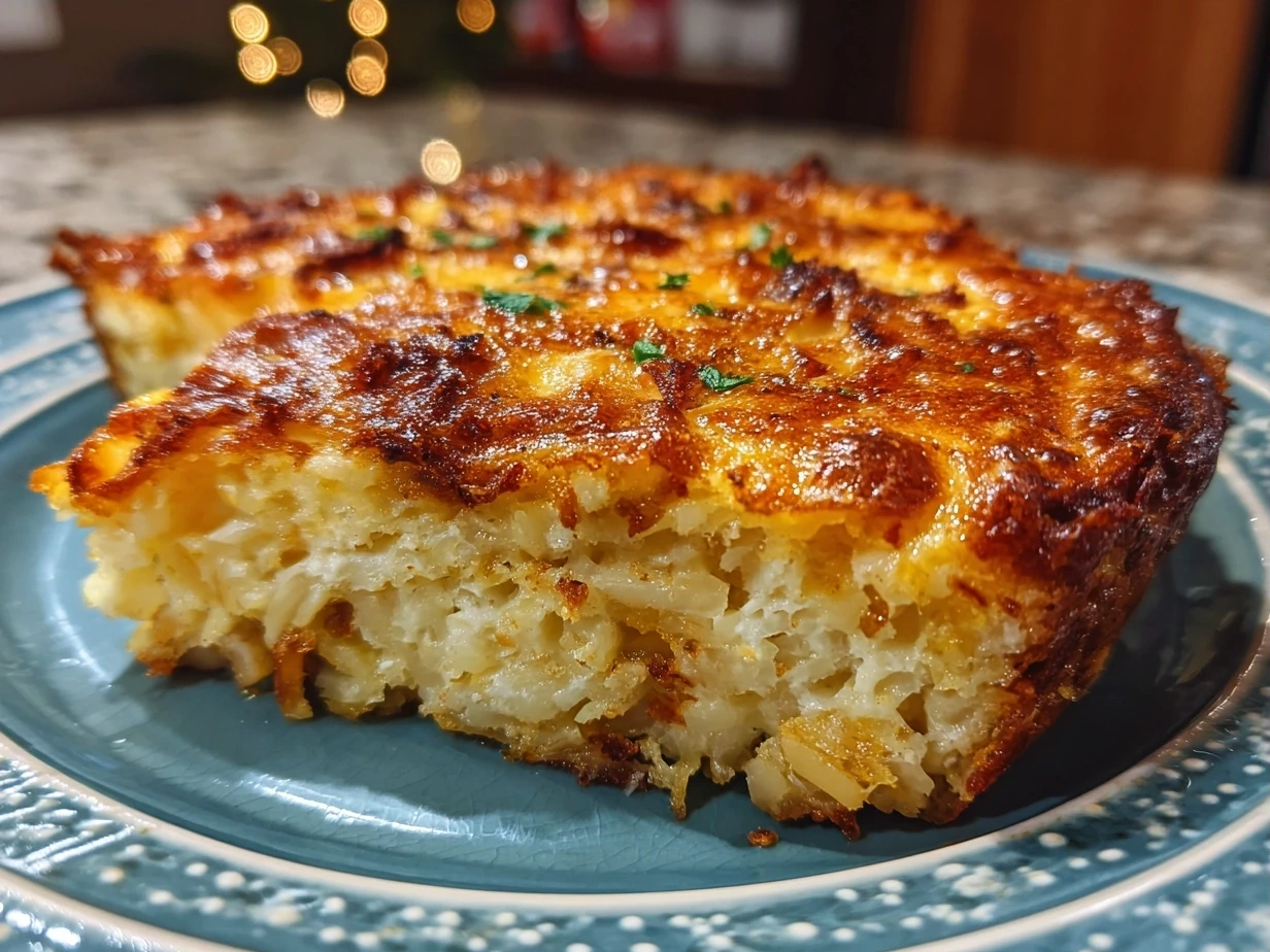 Golden baked Hashbrown Breakfast Casserole fresh out of the oven bubbling with cheese
