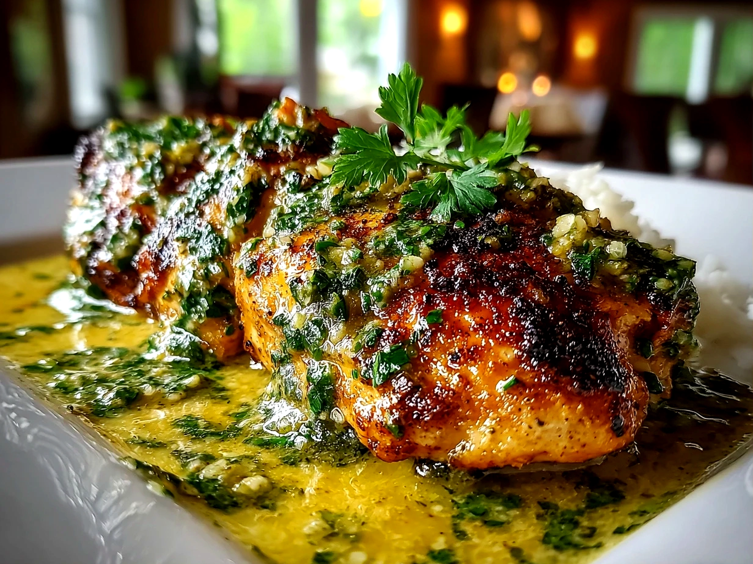 Home cook, iPhone 14. Close-up slight angle of comforting salsa verde chicken on white plate. Mouthwatering --ar 4:3 --style raw --s 240